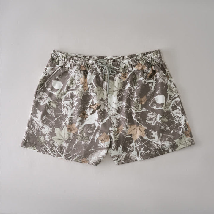 Buddha Stones Pantalones cortos de verano informales para mujer con cordón ajustable y estampado abstracto de hoja de arce. - Tierra de siena - US12, UK/AU16, EU44 (2XL) - image 0