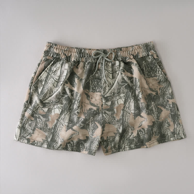 Buddha Stones Pantalones cortos de verano informales para mujer con cordón ajustable y estampado abstracto de hoja de arce. - Caqui oscuro - US12, UK/AU16, EU44 (2XL) - image 10