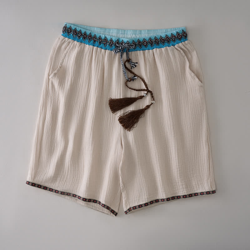Bermudas geométricas de verano estilo bohemio con cordón ajustable y estampado de Buddha Stones para hombre, con bolsillos. - Beige - US/UK/AU44, EU54 (3XL) - image 0