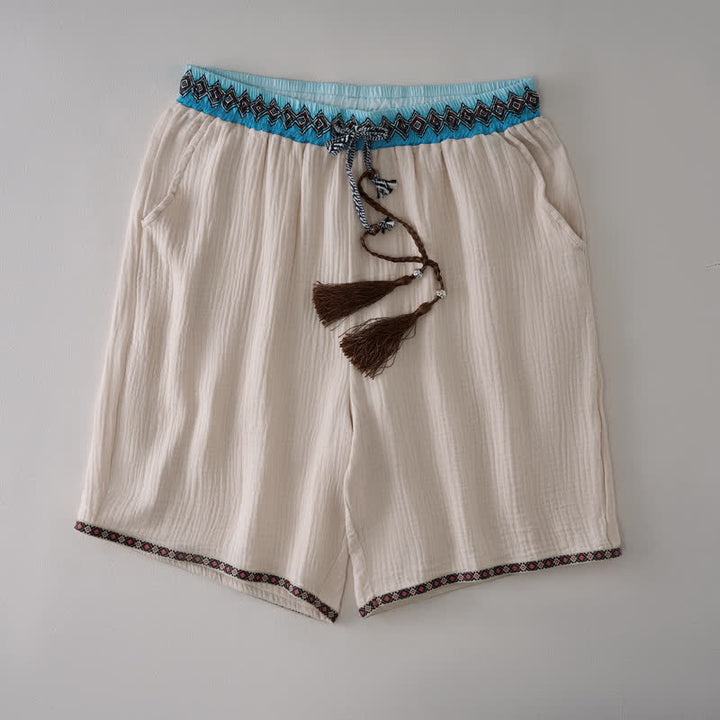 Bermudas geométricas de verano estilo bohemio con cordón ajustable y estampado de Buddha Stones para hombre, con bolsillos. - Beige - US/UK/AU44, EU54 (3XL) - image 0