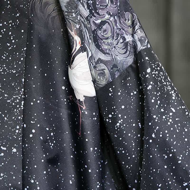 Buddha Stones Kimono de verano informal para hombre con estampado de hojas de loto, mariposas y grullas, con frente abierto. - image 33