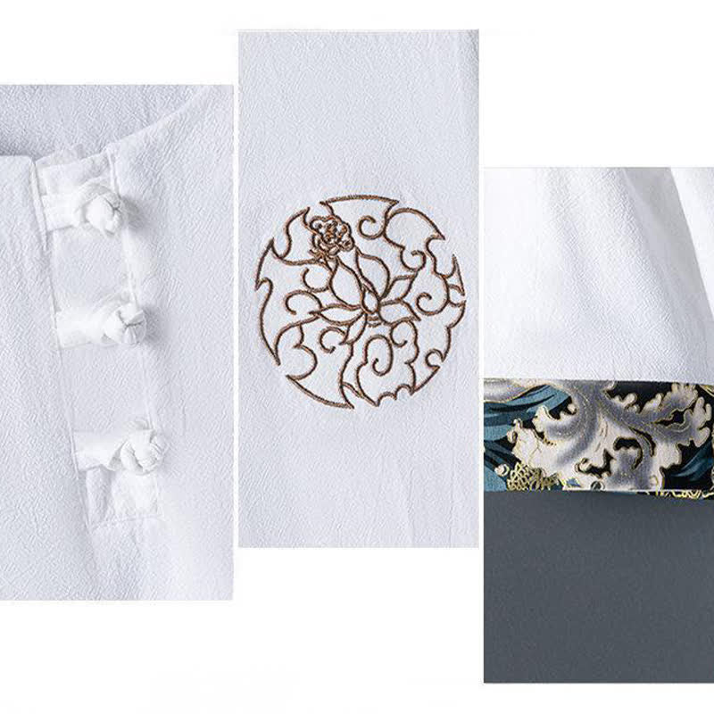 Buddha Stones Camisas de manga corta para hombre, estilo casual de verano, con botones de rana y bordado de flores. - image 6