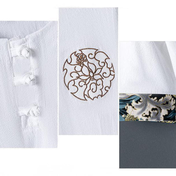 Buddha Stones Camisas de manga corta para hombre, estilo casual de verano, con botones de rana y bordado de flores. - image 6