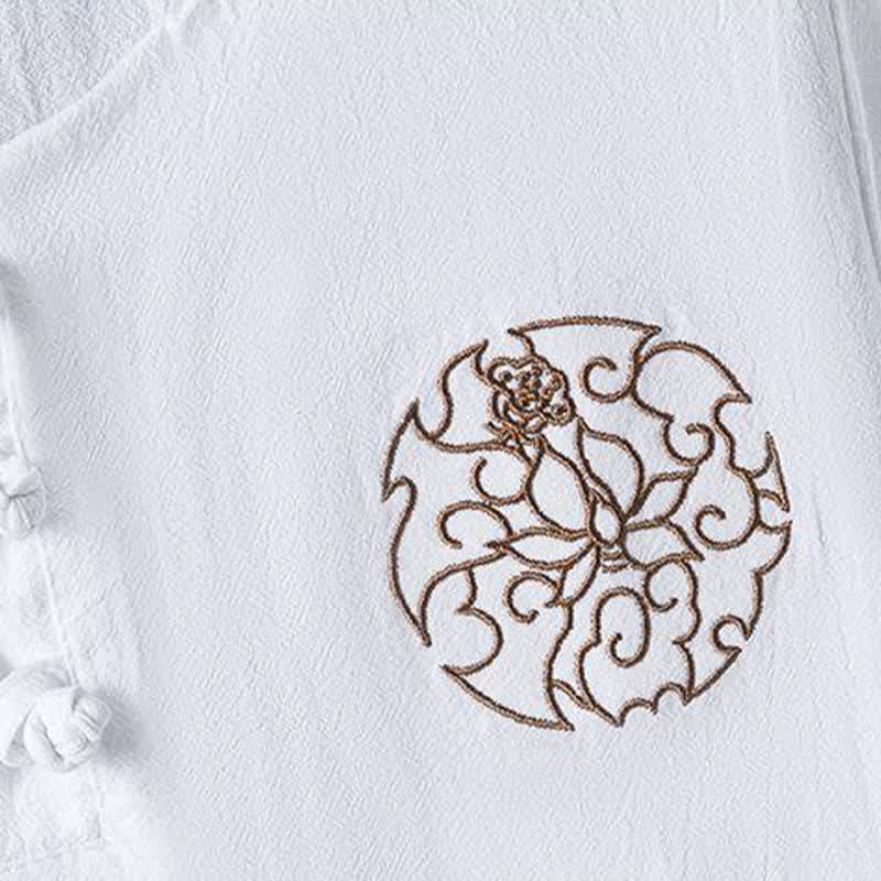 Buddha Stones Camisas de manga corta para hombre, estilo casual de verano, con botones de rana y bordado de flores. - image 5