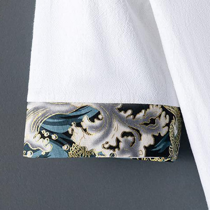 Buddha Stones Camisas de manga corta para hombre, estilo casual de verano, con botones de rana y bordado de flores. - image 7
