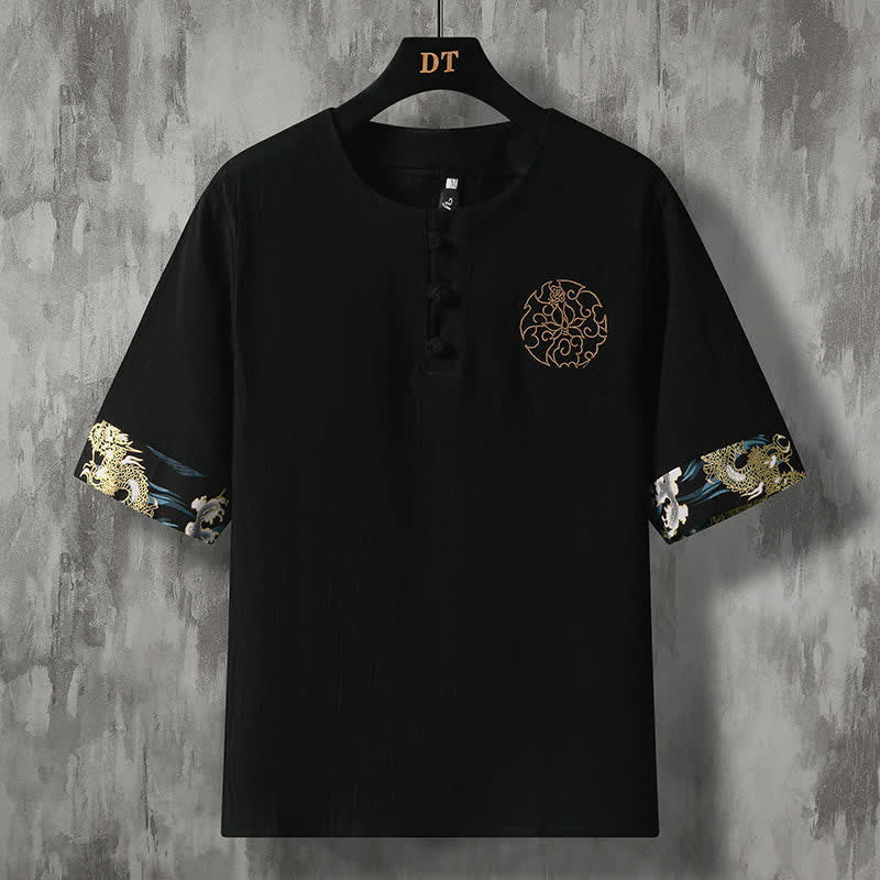 Buddha Stones Camisas de manga corta para hombre, estilo casual de verano, con botones de rana y bordado de flores. - Negro - US/UK/AU46, EU56 (5XL) - image 11