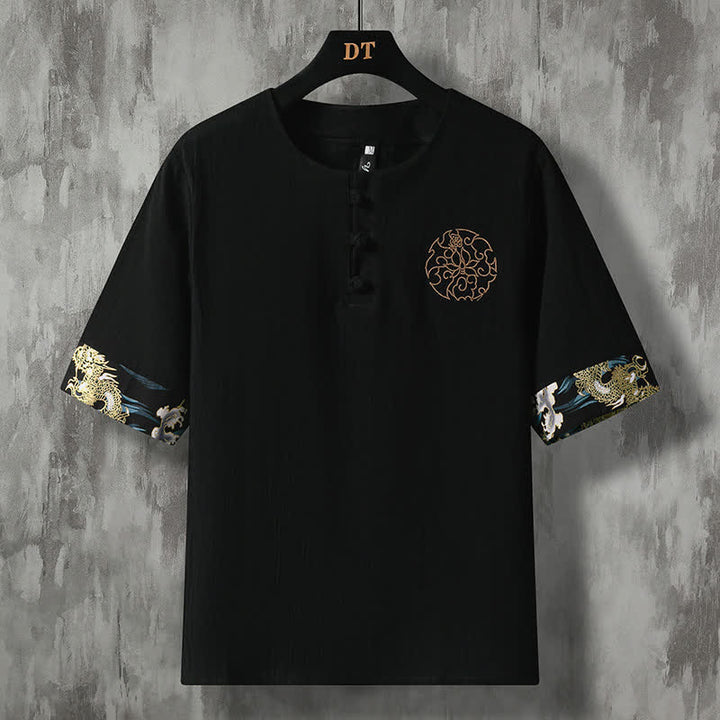 Buddha Stones Camisas de manga corta para hombre, estilo casual de verano, con botones de rana y bordado de flores. - Negro - US/UK/AU46, EU56 (5XL) - image 11