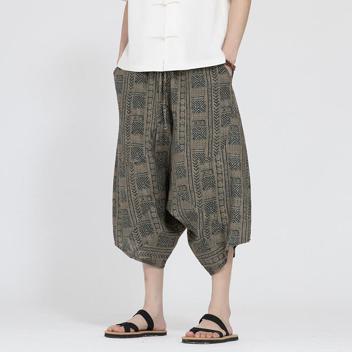 Buddha Stones Pantalones capri de verano estilo boho casual con cintura elástica y estampado floral geométrico para hombre. - Broncearse - US/UK/AU48, EU58 (5XL) - image 0