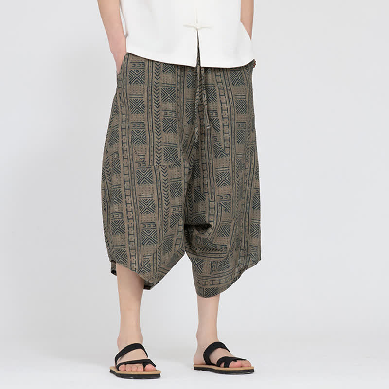 Buddha Stones Pantalones capri de verano estilo boho casual con cintura elástica y estampado floral geométrico para hombre. - image 6