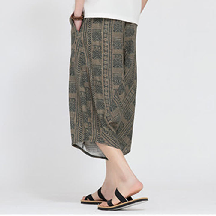 Buddha Stones Pantalones capri de verano estilo boho casual con cintura elástica y estampado floral geométrico para hombre. - image 3