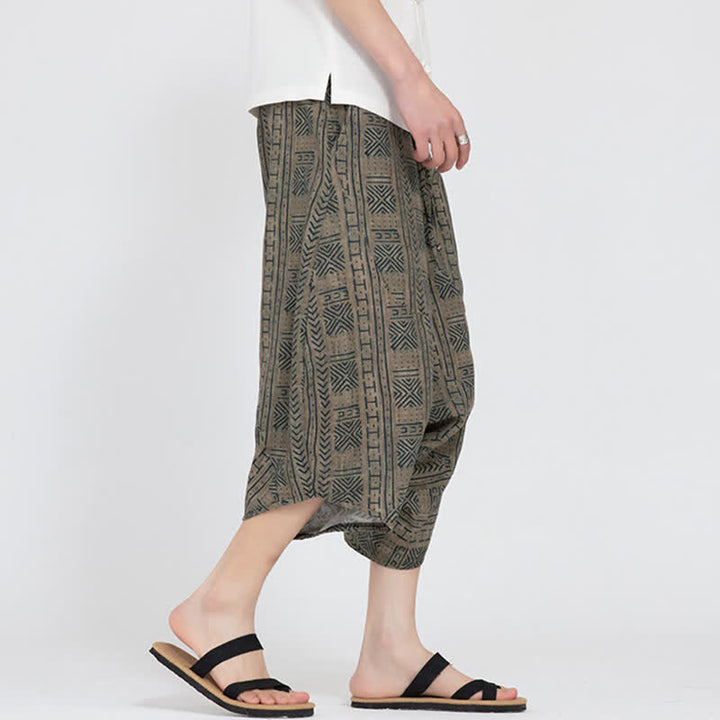 Buddha Stones Pantalones capri de verano estilo boho casual con cintura elástica y estampado floral geométrico para hombre. - image 2