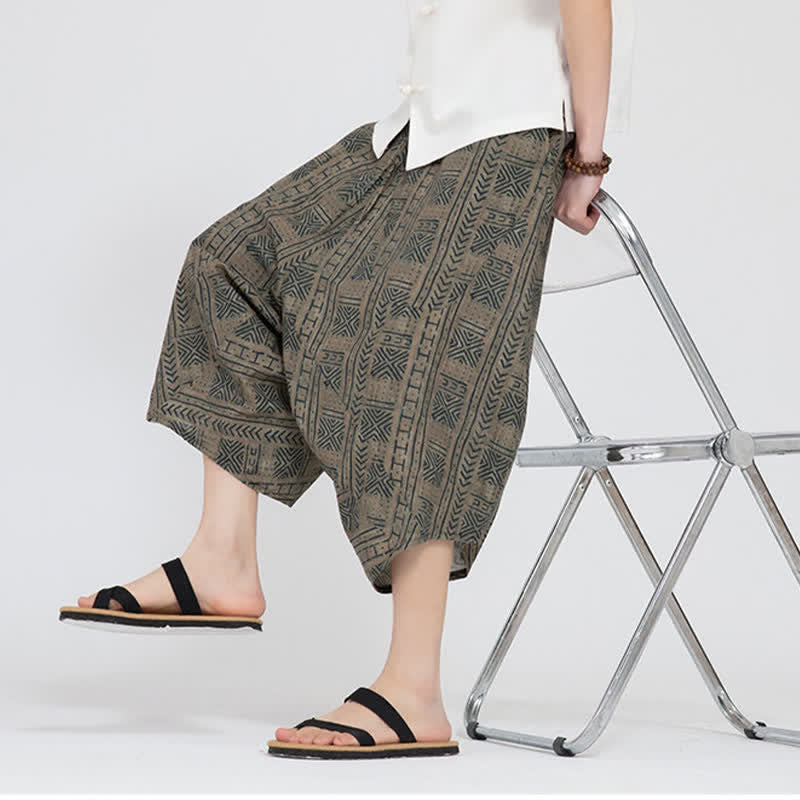 Buddha Stones Pantalones capri de verano estilo boho casual con cintura elástica y estampado floral geométrico para hombre. - image 9