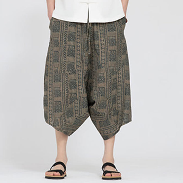 Buddha Stones Pantalones capri de verano estilo boho casual con cintura elástica y estampado floral geométrico para hombre. - image 1