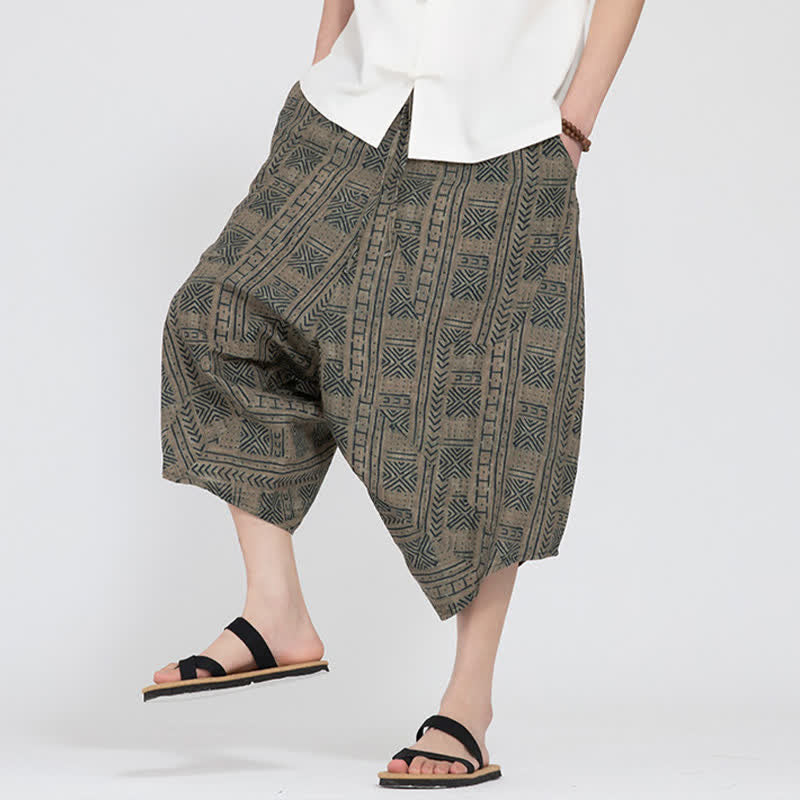 Buddha Stones Pantalones capri de verano estilo boho casual con cintura elástica y estampado floral geométrico para hombre. - image 7
