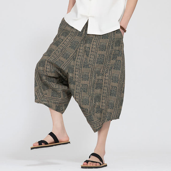 Buddha Stones Pantalones capri de verano estilo boho casual con cintura elástica y estampado floral geométrico para hombre. - image 7