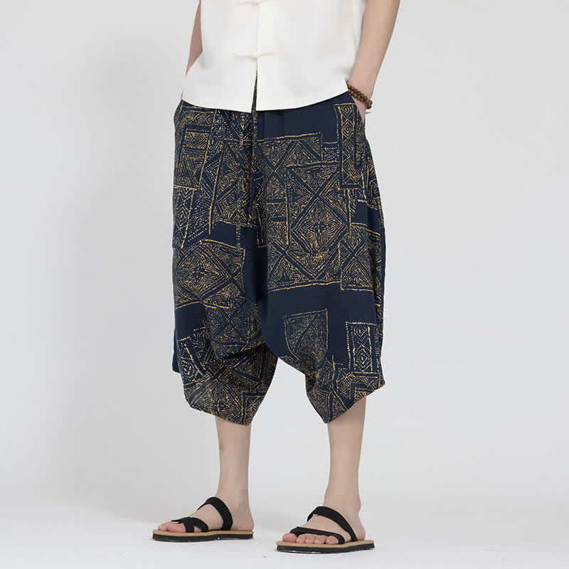 Buddha Stones Pantalones capri de verano estilo boho casual con cintura elástica y estampado floral geométrico para hombre. - image 10