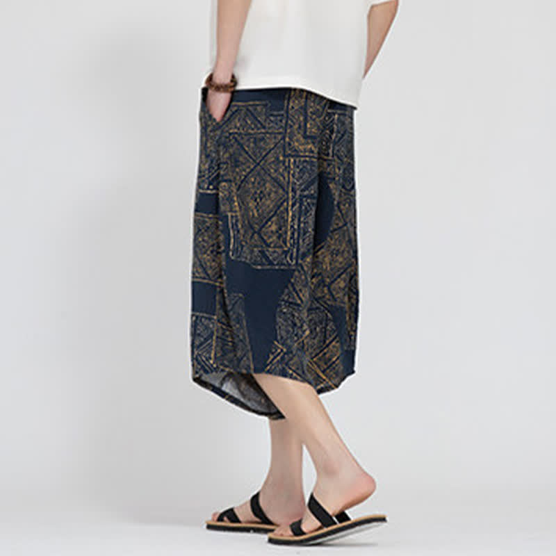 Buddha Stones Pantalones capri de verano estilo boho casual con cintura elástica y estampado floral geométrico para hombre. - image 12