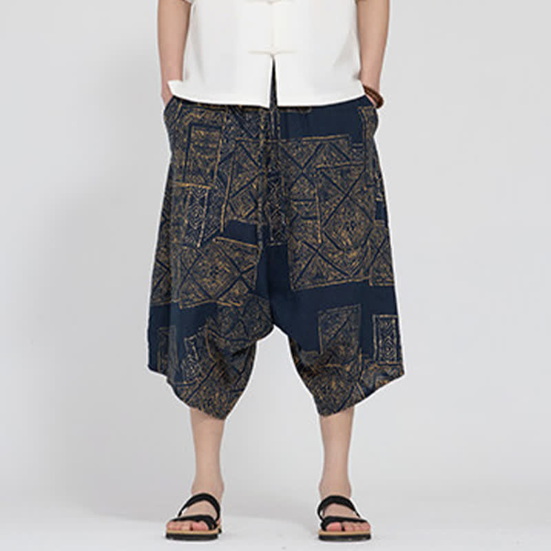 Buddha Stones Pantalones capri de verano estilo boho casual con cintura elástica y estampado floral geométrico para hombre. - image 11