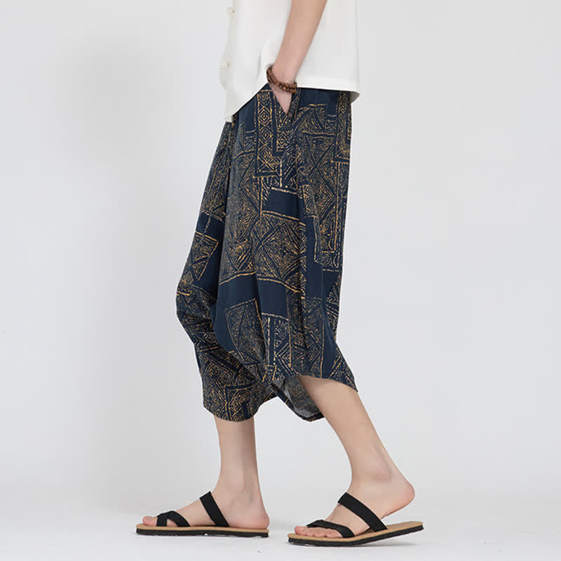 Buddha Stones Pantalones capri de verano estilo boho casual con cintura elástica y estampado floral geométrico para hombre. - image 13