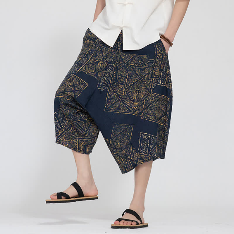 Buddha Stones Pantalones capri de verano estilo boho casual con cintura elástica y estampado floral geométrico para hombre. - image 17