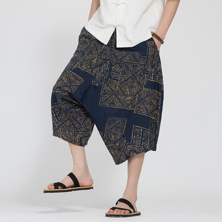 Buddha Stones Pantalones capri de verano estilo boho casual con cintura elástica y estampado floral geométrico para hombre. - image 17