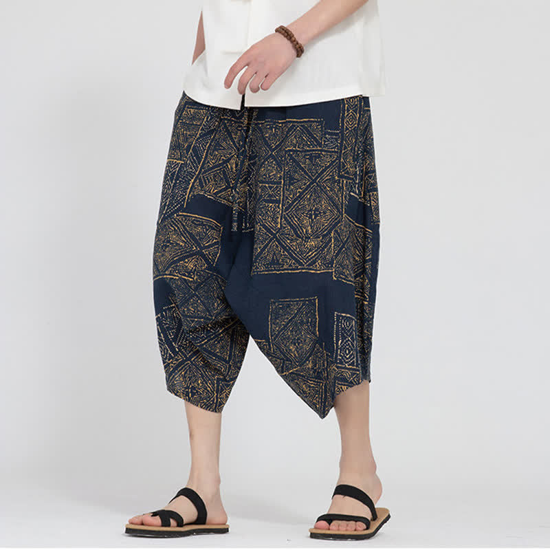 Buddha Stones Pantalones capri de verano estilo boho casual con cintura elástica y estampado floral geométrico para hombre. - image 16