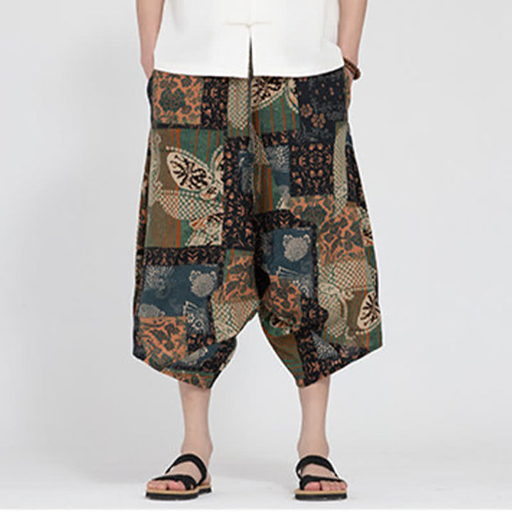 Buddha Stones Pantalones capri de verano estilo boho casual con cintura elástica y estampado floral geométrico para hombre. - image 25