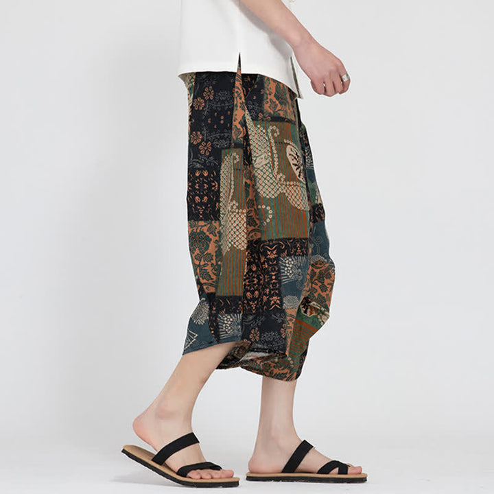 Buddha Stones Pantalones capri de verano estilo boho casual con cintura elástica y estampado floral geométrico para hombre. - image 23
