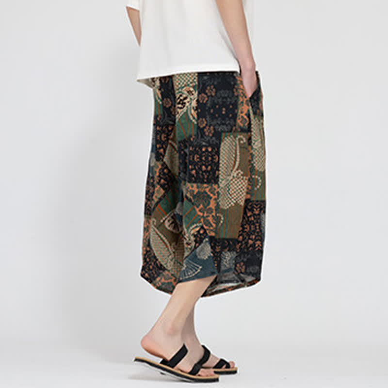 Buddha Stones Pantalones capri de verano estilo boho casual con cintura elástica y estampado floral geométrico para hombre. - image 22