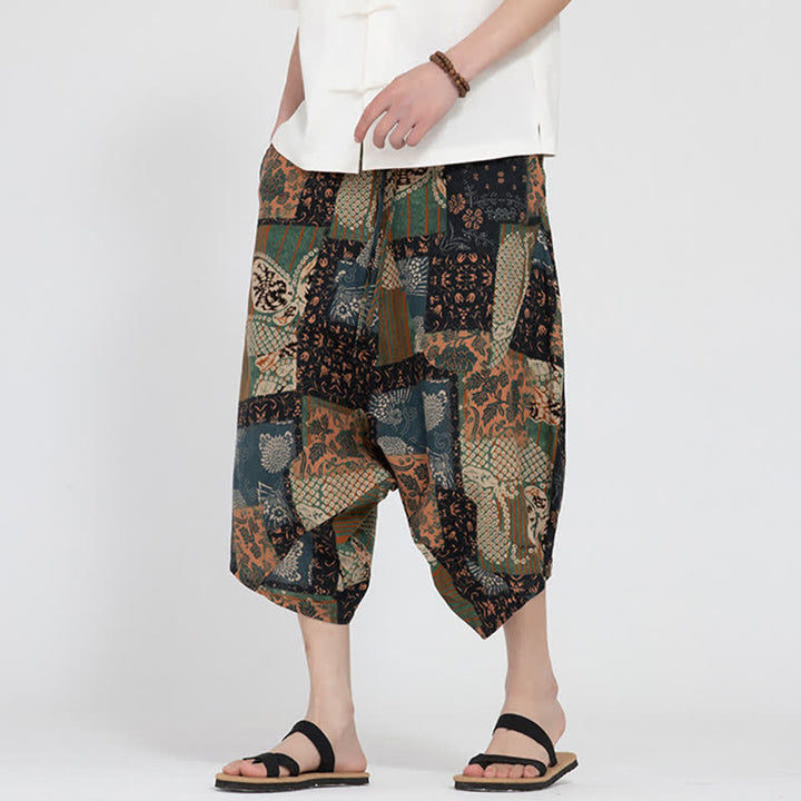 Buddha Stones Pantalones capri de verano estilo boho casual con cintura elástica y estampado floral geométrico para hombre. - Vara de oro oscura - US/UK/AU46, EU56 (5XL) - image 20