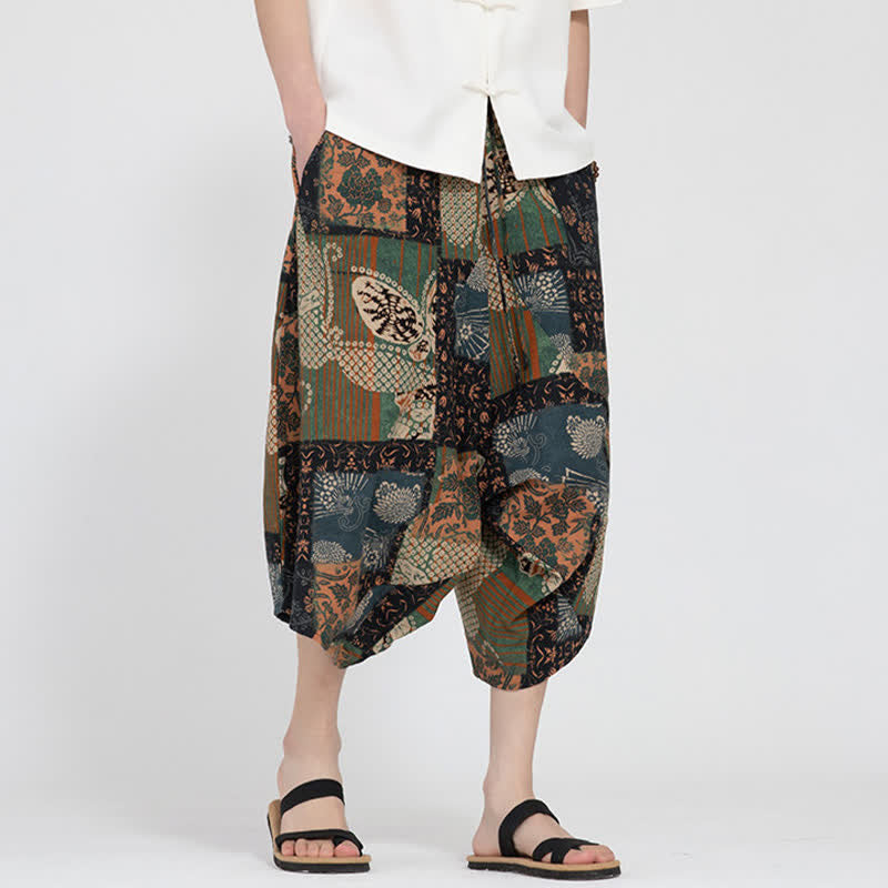 Buddha Stones Pantalones capri de verano estilo boho casual con cintura elástica y estampado floral geométrico para hombre. - image 24