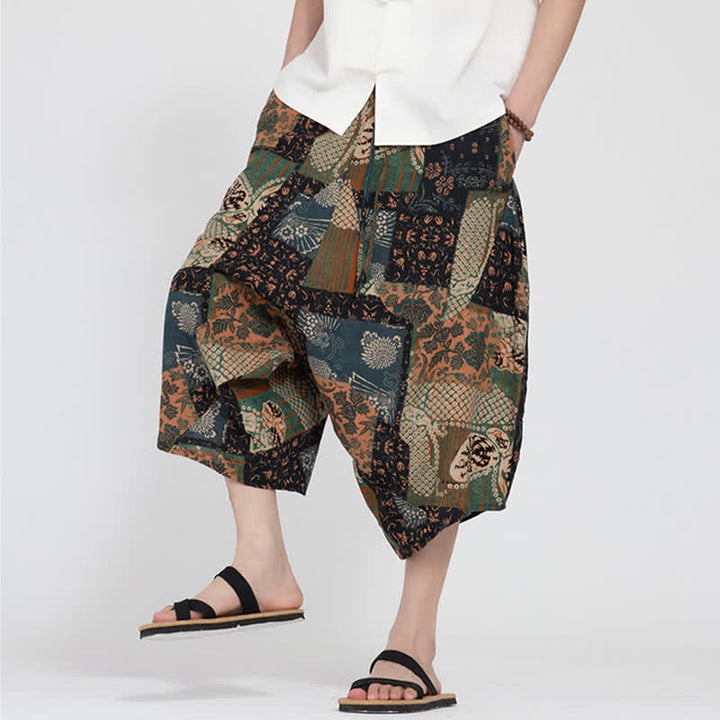 Buddha Stones Pantalones capri de verano estilo boho casual con cintura elástica y estampado floral geométrico para hombre. - image 26