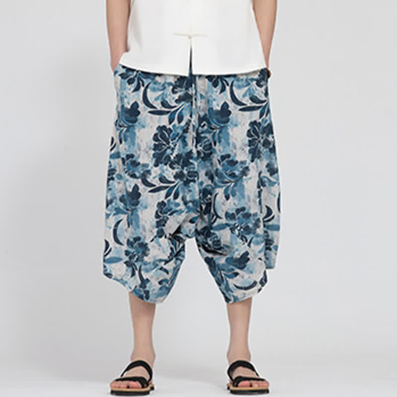 Buddha Stones Pantalones capri de verano estilo boho casual con cintura elástica y estampado floral geométrico para hombre. - image 32