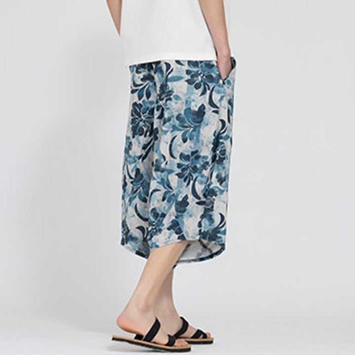 Buddha Stones Pantalones capri de verano estilo boho casual con cintura elástica y estampado floral geométrico para hombre. - image 31