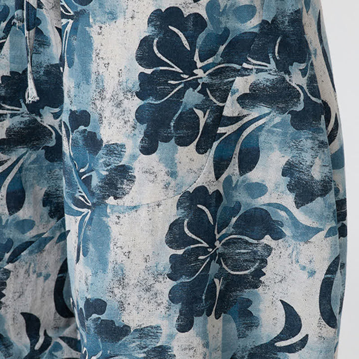 Buddha Stones Pantalones capri de verano estilo boho casual con cintura elástica y estampado floral geométrico para hombre. - image 42