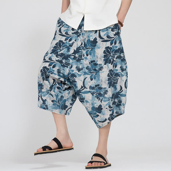 Buddha Stones Pantalones capri de verano estilo boho casual con cintura elástica y estampado floral geométrico para hombre. - image 36