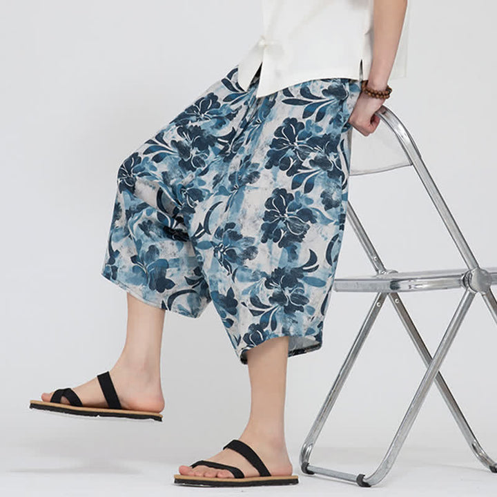 Buddha Stones Pantalones capri de verano estilo boho casual con cintura elástica y estampado floral geométrico para hombre. - image 37