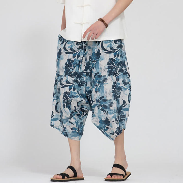 Buddha Stones Pantalones capri de verano estilo boho casual con cintura elástica y estampado floral geométrico para hombre. - image 34