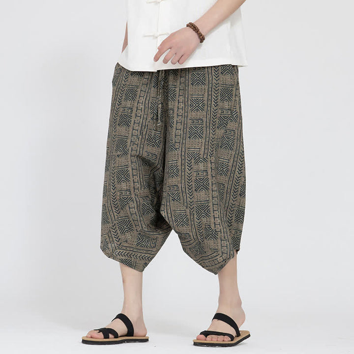 Buddha Stones Pantalones capri de verano estilo boho casual con cintura elástica y estampado floral geométrico para hombre. - image 4