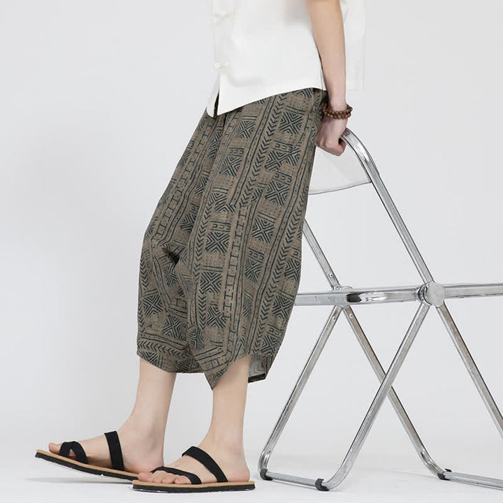 Buddha Stones Pantalones capri de verano estilo boho casual con cintura elástica y estampado floral geométrico para hombre. - image 8