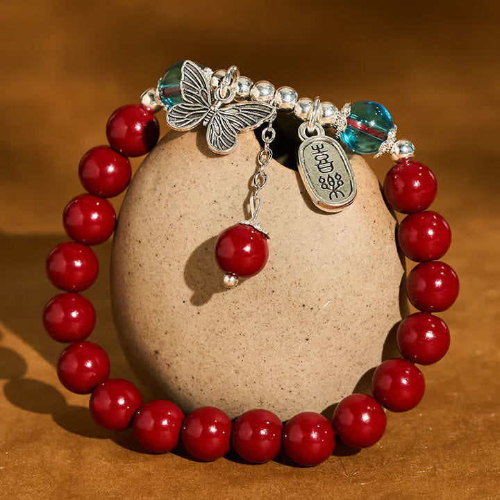 Buddha Stones Pulsera de amor con mariposa de cobre cinabrio - image 1
