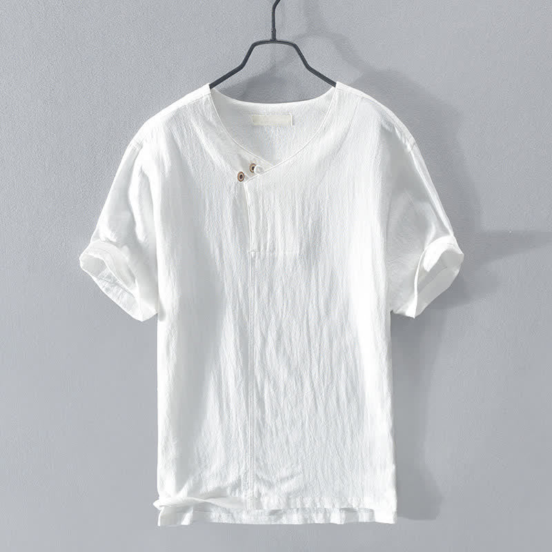 Buddha Stones Camisa de manga corta para hombre, estilo casual de verano, asimétrica, con cuello en V y botones. - Blanco - US/UK/AU42, EU52 (3XL) - image 12