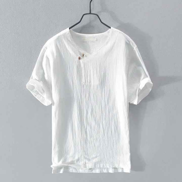Buddha Stones Camisa de manga corta para hombre, estilo casual de verano, asimétrica, con cuello en V y botones. - Blanco - US/UK/AU42, EU52 (3XL) - image 12