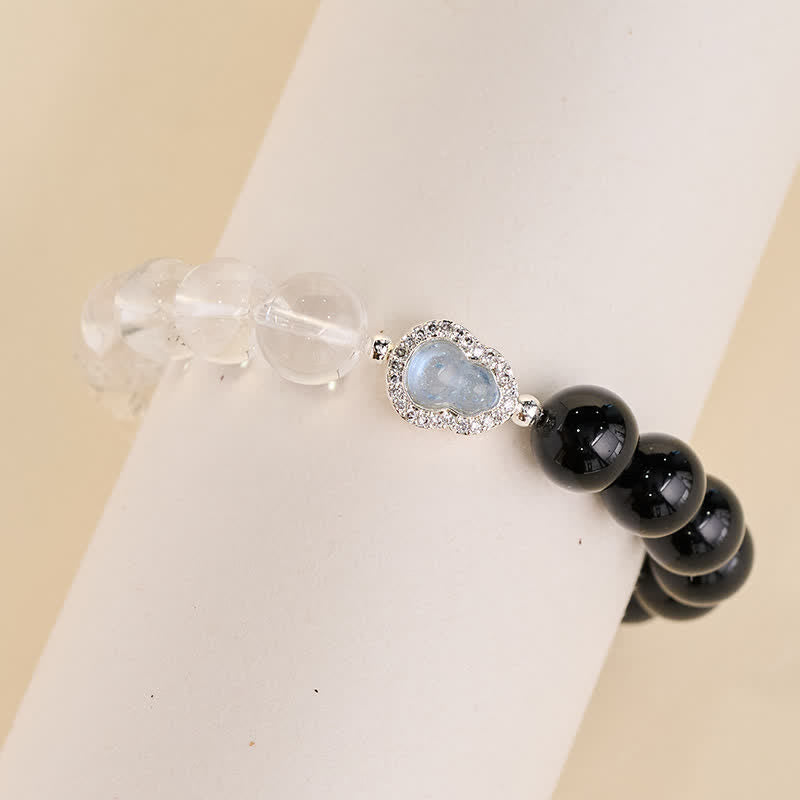 Buddha Stones Pulsera de cuarzo transparente, obsidiana negra y forma de calabaza. - image 20