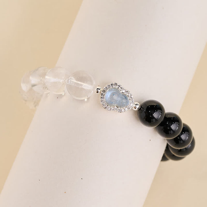 Buddha Stones Pulsera de cuarzo transparente, obsidiana negra y forma de calabaza. - image 20
