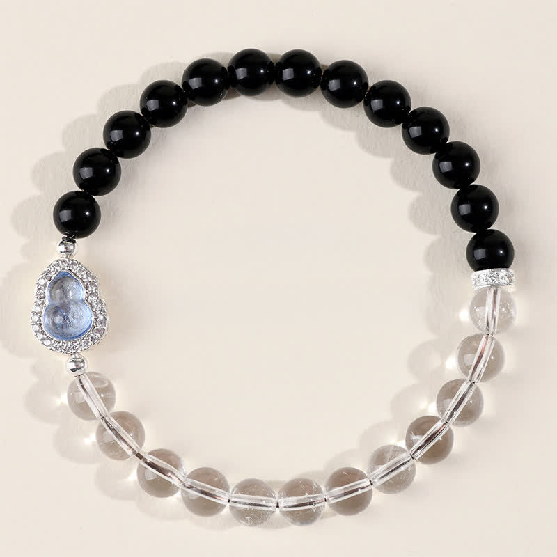 Buddha Stones Pulsera de cuarzo transparente, obsidiana negra y forma de calabaza. - image 14