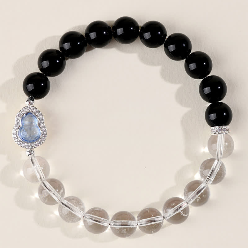 Buddha Stones Pulsera de cuarzo transparente, obsidiana negra y forma de calabaza. - image 4
