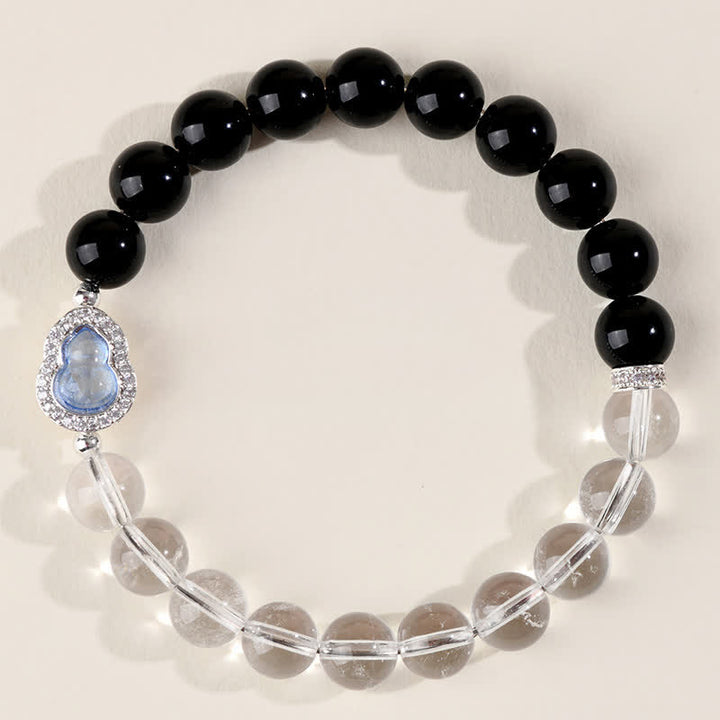 Buddha Stones Pulsera de cuarzo transparente, obsidiana negra y forma de calabaza. - image 4