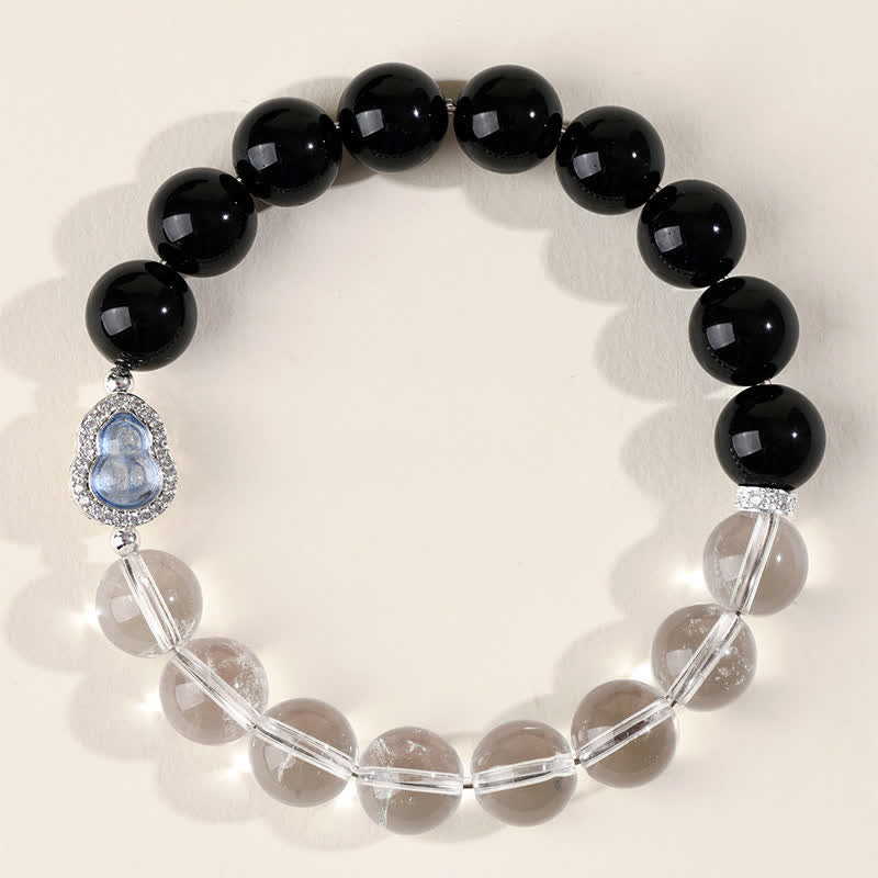 Buddha Stones Pulsera de cuarzo transparente, obsidiana negra y forma de calabaza. - image 21
