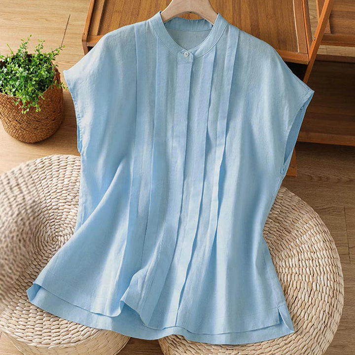 Buddha Stones Camisas sin mangas lisas para mujer, estilo casual de verano, con pliegues en la parte delantera. - Azul claro - US8-10，UK/AU12-14，EU40-42 (2XL) - image 0